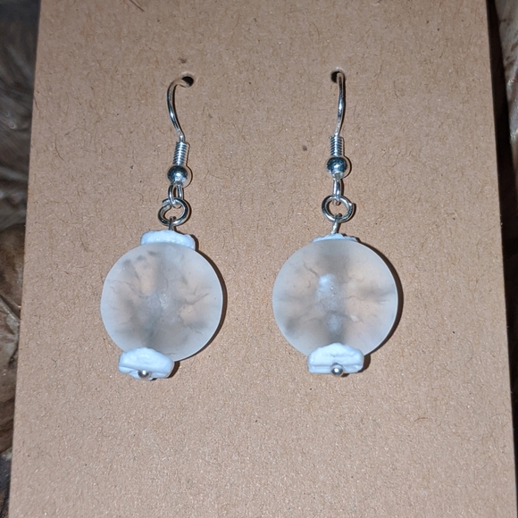 White Matte Quartz Sterling Silver Earrings - Picture 1 of 4